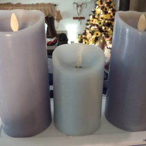 Luminara Flameless Candles With Moving Wick and Timer.  Set Of 3 Lilac & Blue